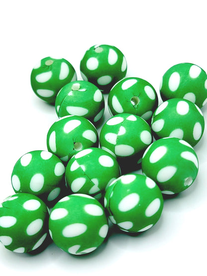 15mm Printed Green Polka Dot Silicone Bead – Green Round Spacer Print Beads for Pens & Wristlets