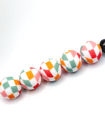15mm Printed Sunset Diamond Checkered Silicone Bead – Checkered Pattern Round Spacer Beads for Pens & Wristlets