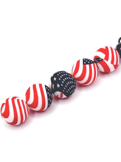 15mm Printed Patriotic USA Flag Silicone Beads – Red White Blue Round Beads for Pens & Wristlets