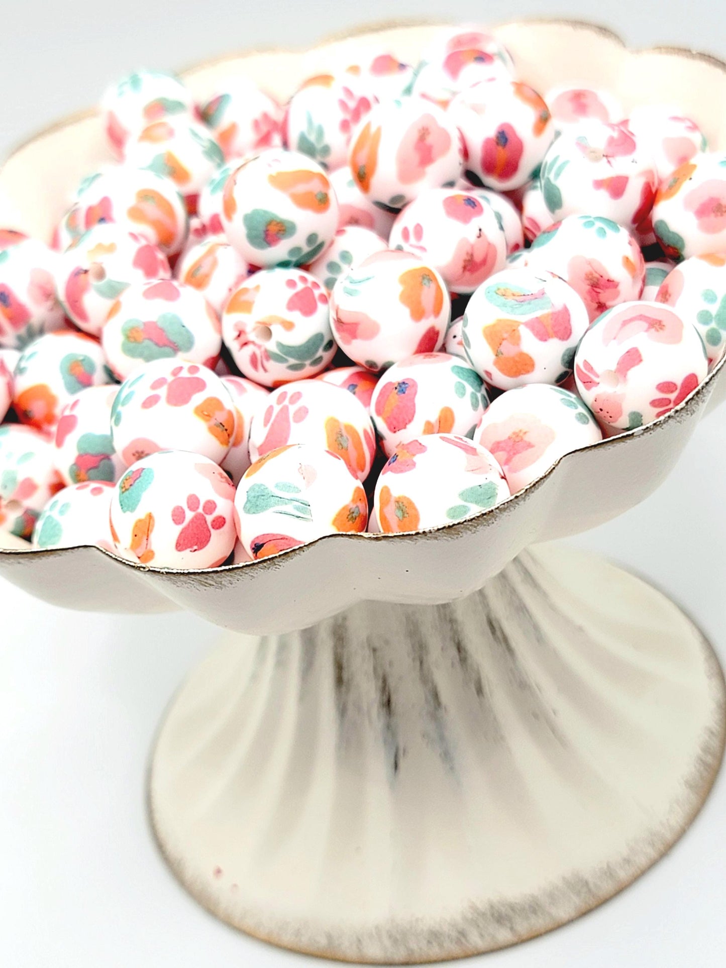 15mm Printed Sunset Dog Paw Print Silicone Bead – Round Pet Beads for Pens & Wristlets