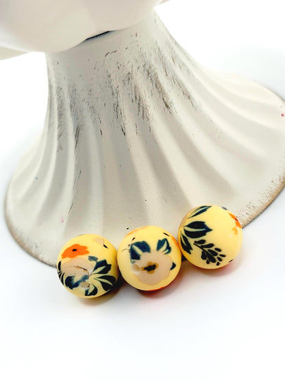 15mm Printed Yellow & Green Summer Floral Silicone Bead – Flower Round Beads for Pens & Wristlets