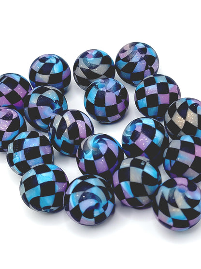 15mm Printed Galaxy Glitter Black Check Silicone Bead – Retro Checkered Round Beads for Pens & Wristlets