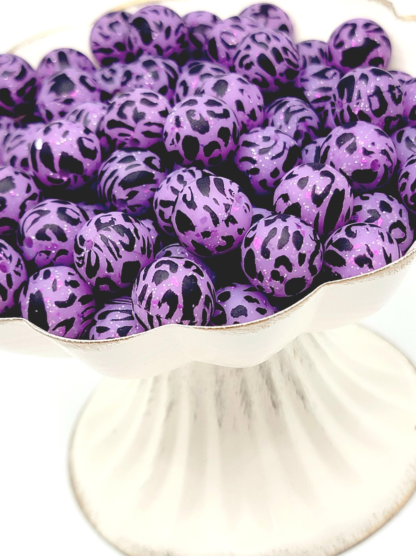 15mm Printed Purple Glitter Leopard Silicone Bead – Purple Animal Print Beads for Pens & Wristlets