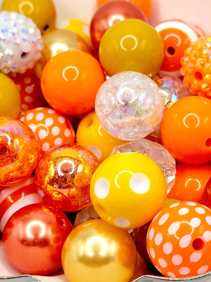 20mm Autumn Bubblegum Acrylic Beads (Set of 10) – Orange Mix