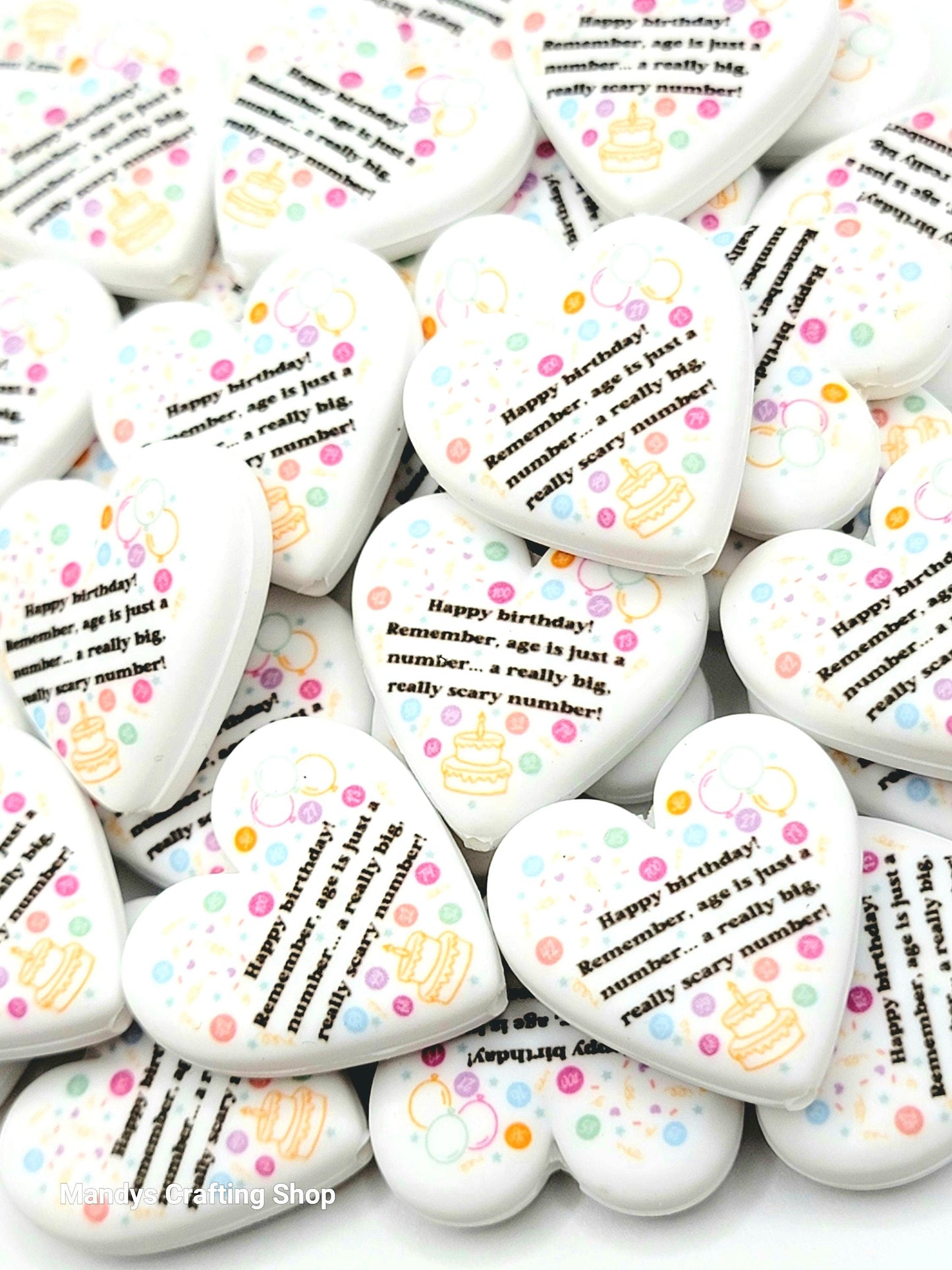 Funny Birthday Heart Focal Bead – Age Is Just A Number Birthday Printed Silicone Pen Bead (Set of 2)