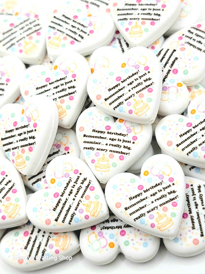 Funny Birthday Heart Focal Bead – Age Is Just A Number Birthday Printed Silicone Pen Bead (Set of 2)
