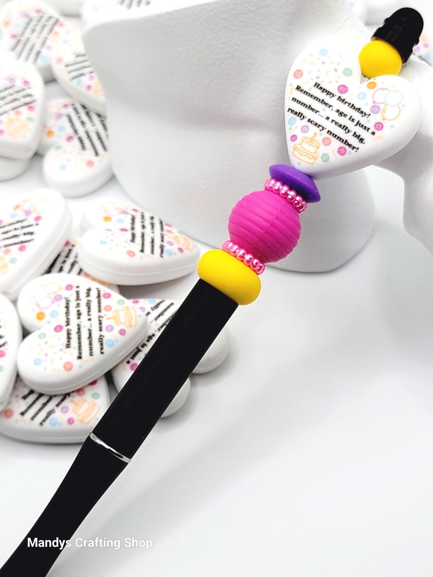 Funny Birthday Heart Focal Bead – Age Is Just A Number Birthday Printed Silicone Pen Bead (Set of 2)