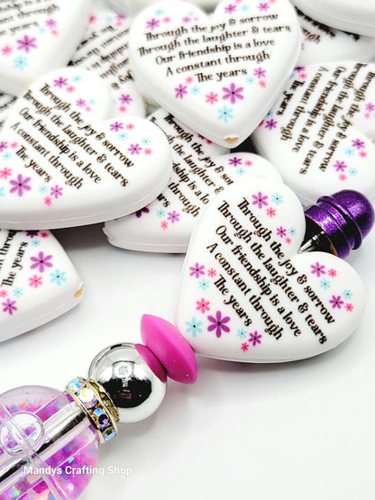 Besties Heart Focal Bead – Printed Silicone Best Friend & Coworker Pen Bead (Set of 2)
