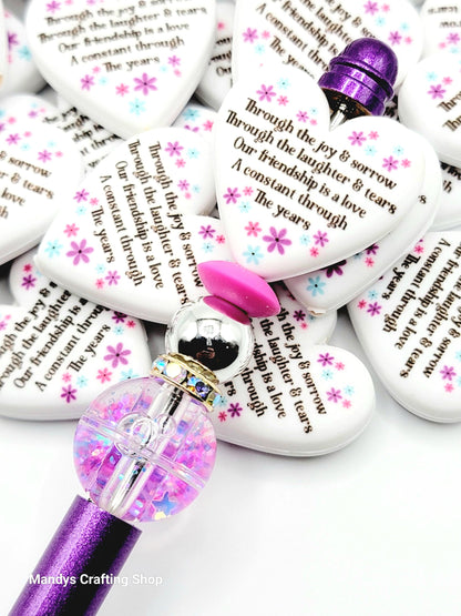 Besties Heart Focal Bead – Printed Silicone Best Friend & Coworker Pen Bead (Set of 2)