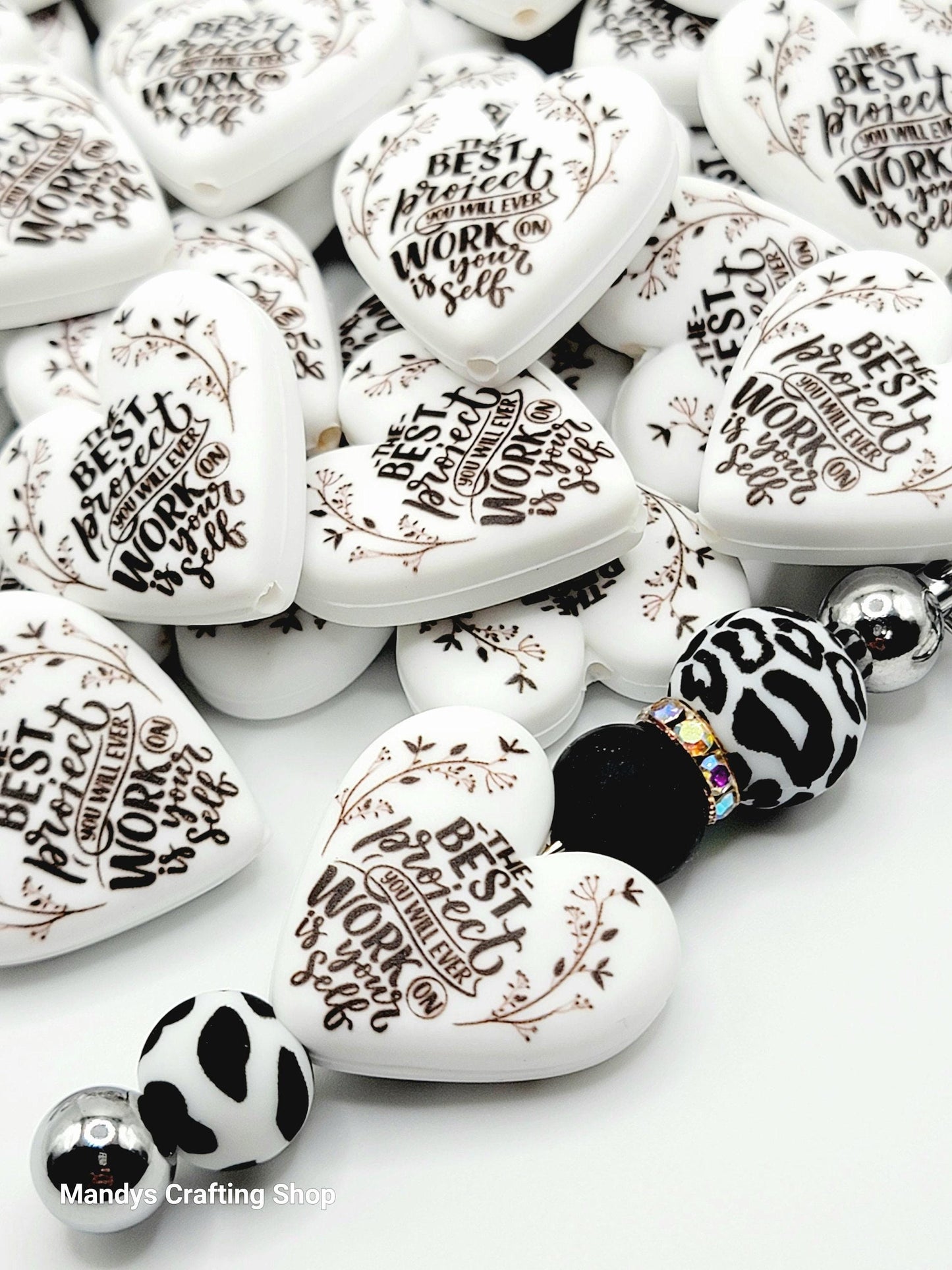 The Best Project Heart Focal Bead – Inspirational Printed Silicone Pen Bead (Set of 2)