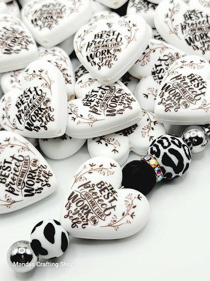 The Best Project Heart Focal Bead – Inspirational Printed Silicone Pen Bead (Set of 2)