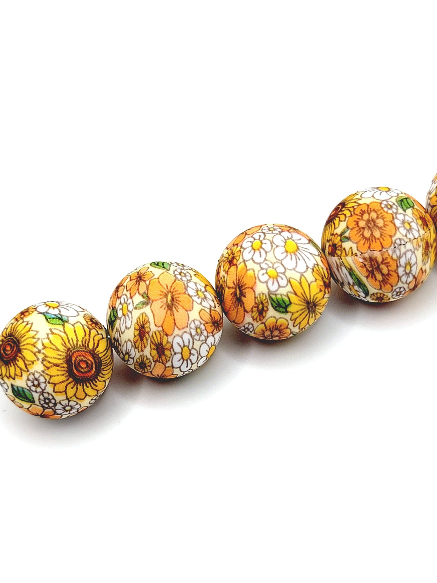 15mm Printed Yellow Sunflower Garden Floral Silicone Bead – Flower Round Beads for Pens & Wristlets