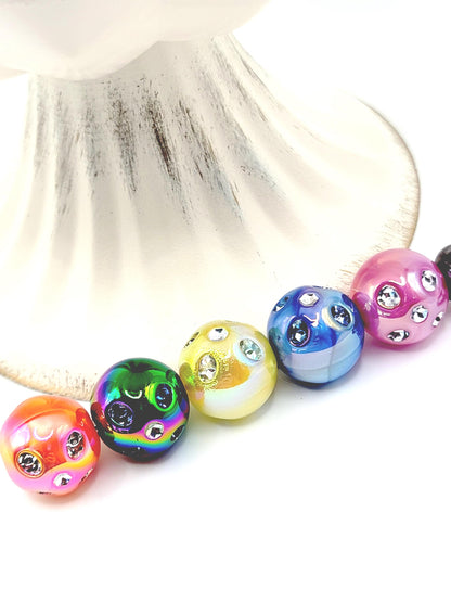 16mm Iridescent Shimmer Acrylic Beads with Rhinestones (Set of 10)
