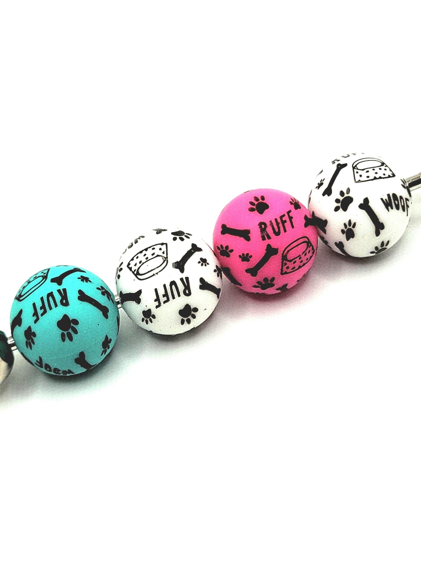 15mm Printed Hot Pink Dog Theme Silicone Beads – Paw Dog Print Round Beads for Pens & Wristlets