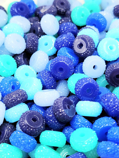 12mm Coastal Blues Acrylic Gasket Spacer Beads Mix – Pack of 20