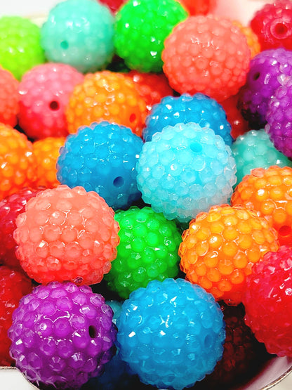 20mm Multi-Color Acrylic Bubblegum Beads (Set of 5) – Clear Rhinestone Mix