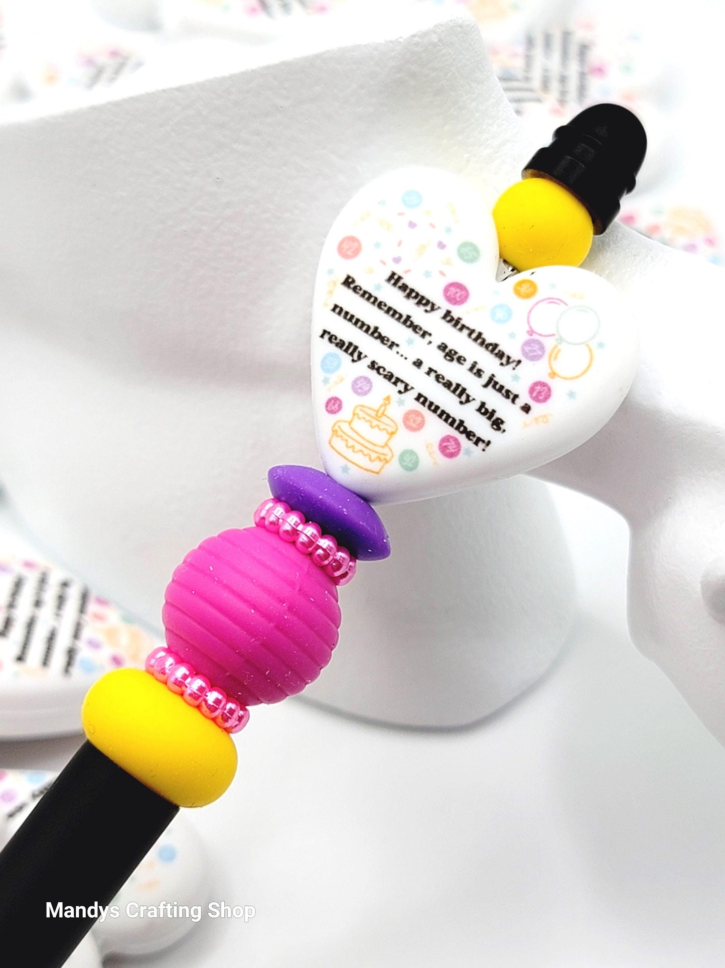 Funny Birthday Heart Focal Bead – Age Is Just A Number Birthday Printed Silicone Pen Bead (Set of 2)
