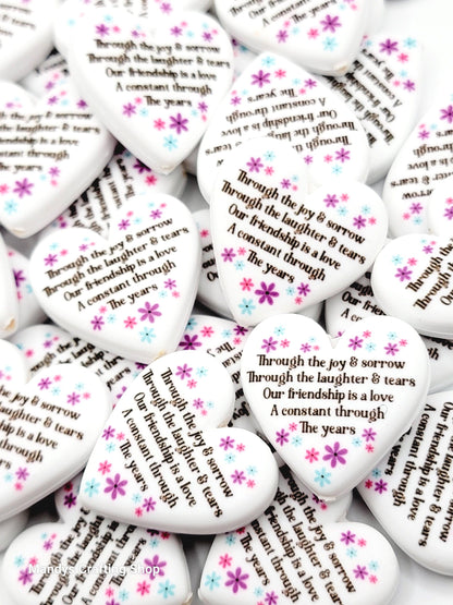 Besties Heart Focal Bead – Printed Silicone Best Friend & Coworker Pen Bead (Set of 2)