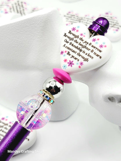 Besties Heart Focal Bead – Printed Silicone Best Friend & Coworker Pen Bead (Set of 2)