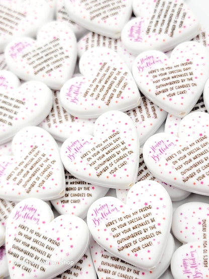 Funny Birthday Wrinkles Heart Focal Bead – Best Friend Printed Silicone Pen Bead (Set of 2)