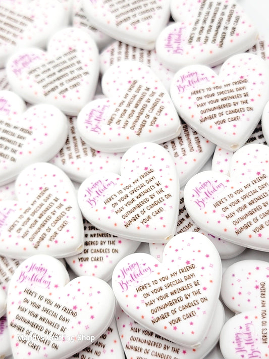 Funny Birthday Wrinkles Heart Focal Bead – Best Friend Printed Silicone Pen Bead (Set of 2)