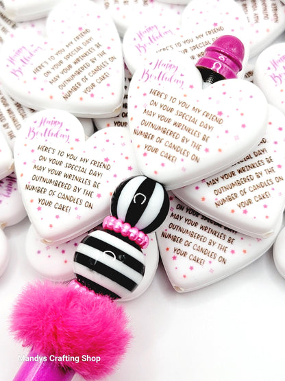 Funny Birthday Wrinkles Heart Focal Bead – Best Friend Printed Silicone Pen Bead (Set of 2)