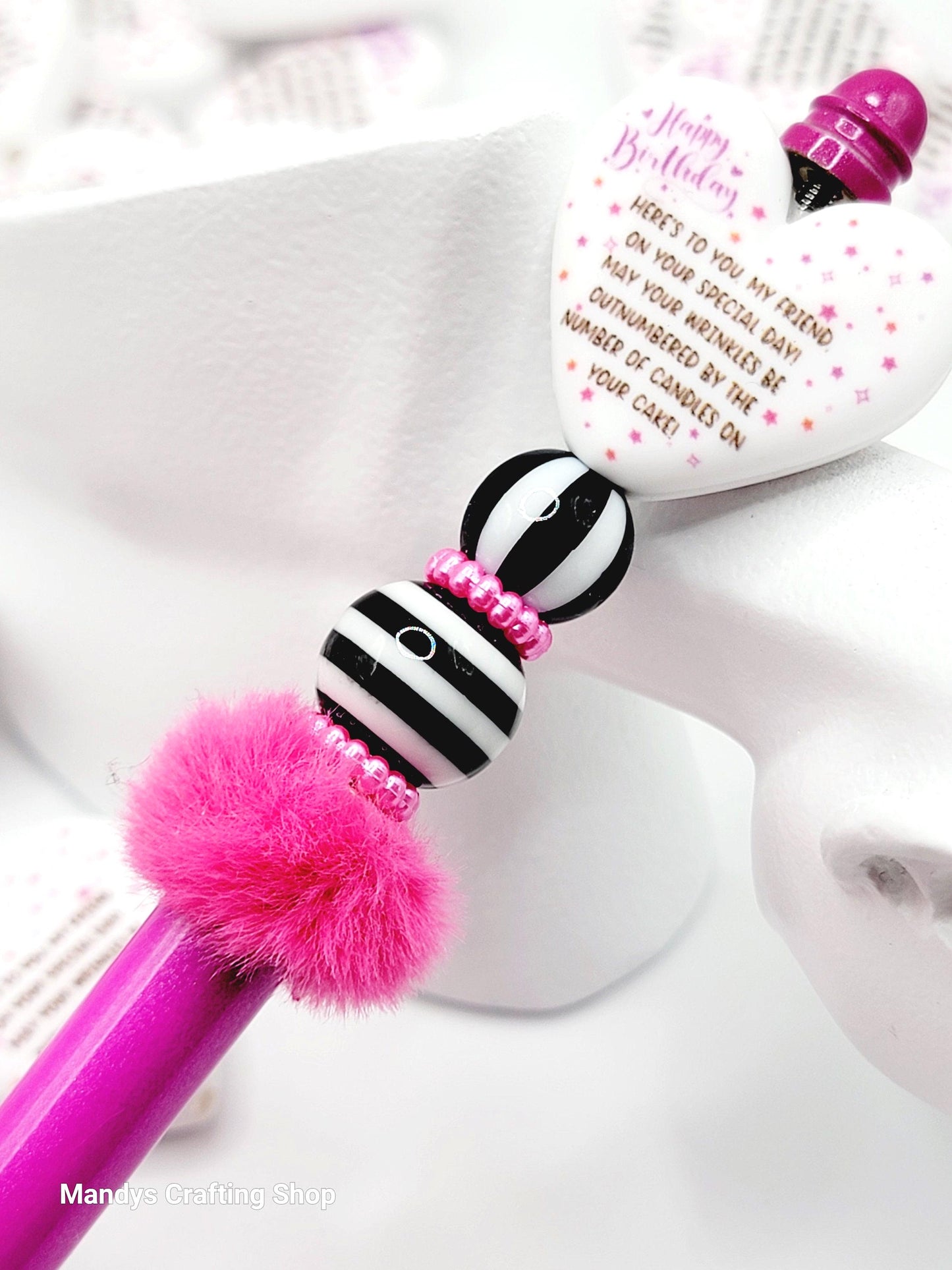 Funny Birthday Wrinkles Heart Focal Bead – Best Friend Printed Silicone Pen Bead (Set of 2)