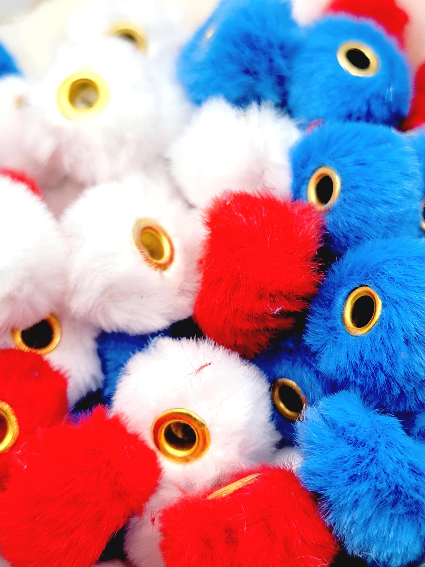 Patriotic Mix Faux Fur Beads – Fuzzy Red, White & Blue Spacer Beads for Pens, Keychains & DIY Crafts (Set of 10)