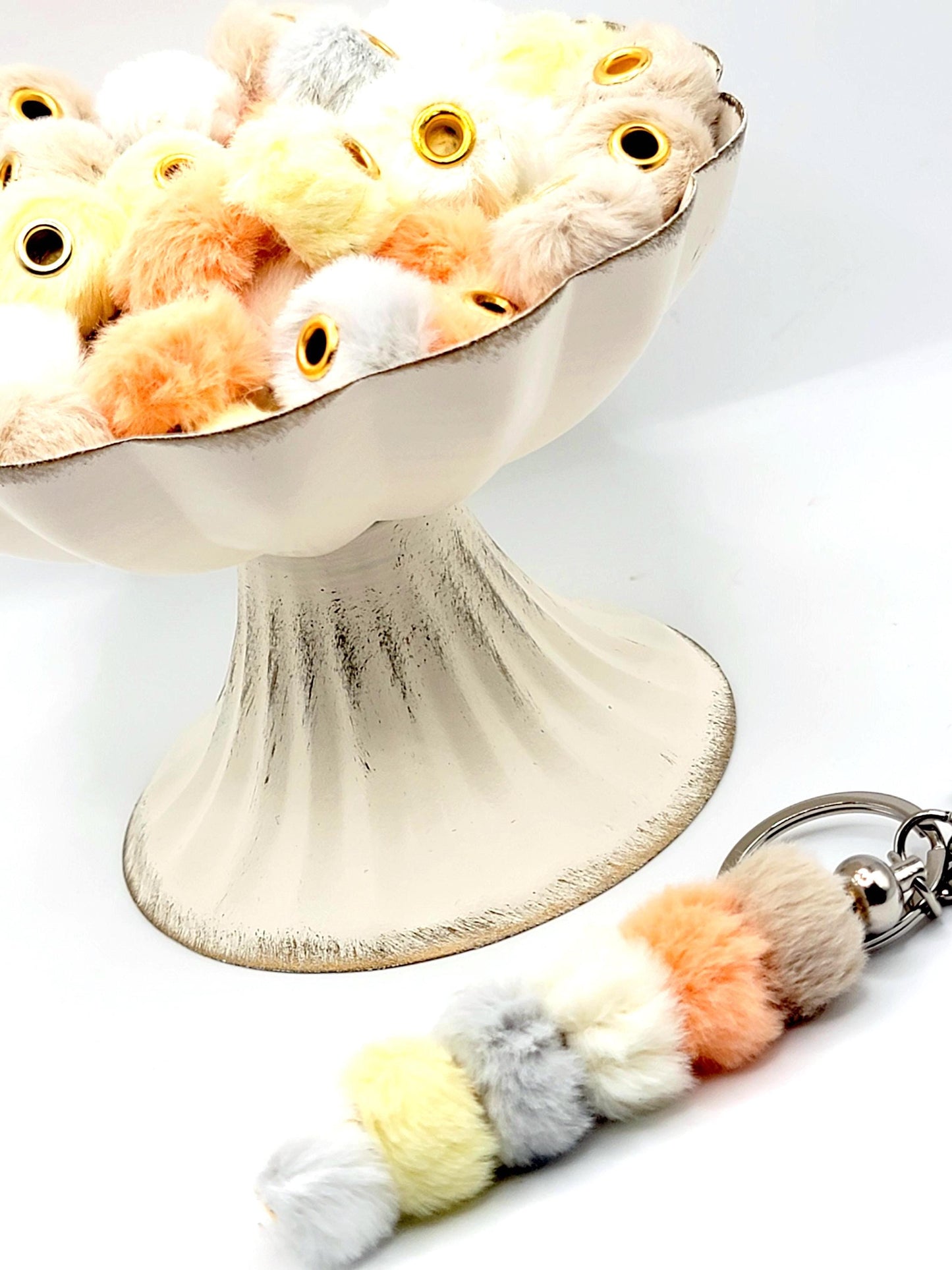 Neutral Mix Faux Fur Beads – Fuzzy Pom Pom Spacer Beads for Pens, Keychains & DIY Crafts (Set of 10)