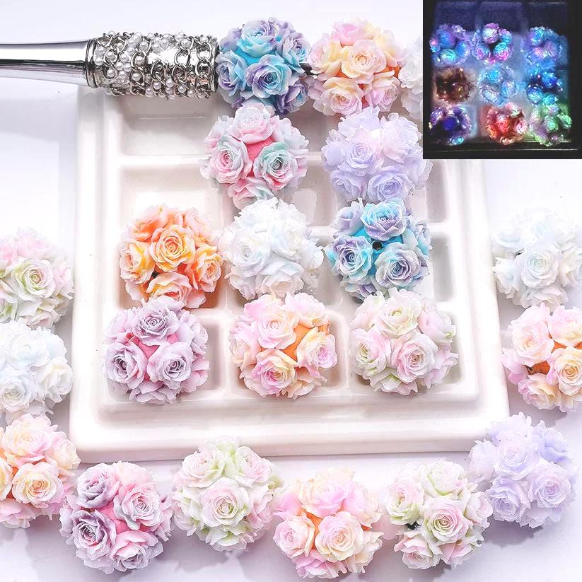 Rose Flower Beads (Set of 2 or 5) – Fancy Sparkle & Luminous Large Acrylic Beads