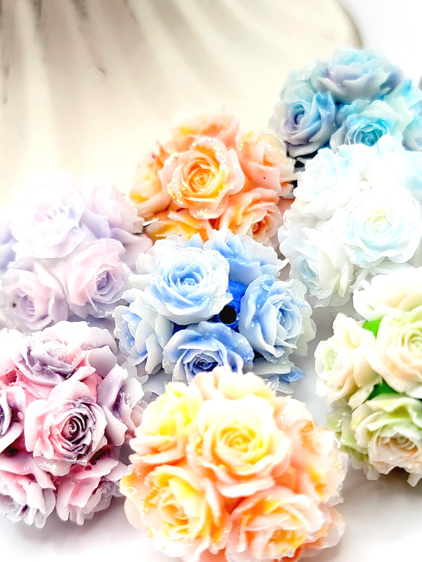 Rose Flower Beads (Set of 2 or 5) – Fancy Sparkle & Luminous Large Acrylic Beads