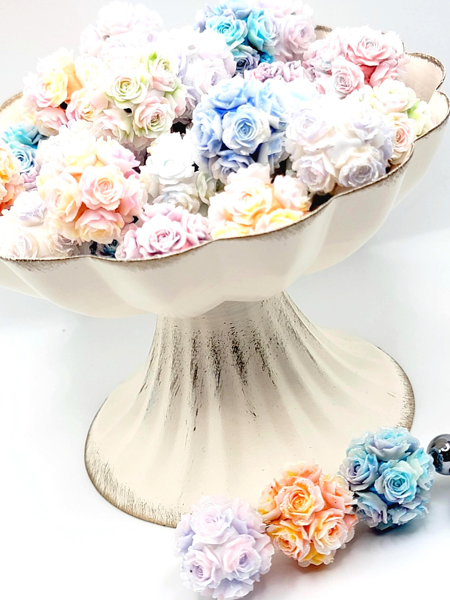 Rose Flower Beads (Set of 2 or 5) – Fancy Sparkle & Luminous Large Acrylic Beads