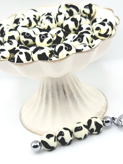 15mm Printed Shiny Cream Cow Print Silicone Bead – Round Animal Beads for Pens & Wristlets