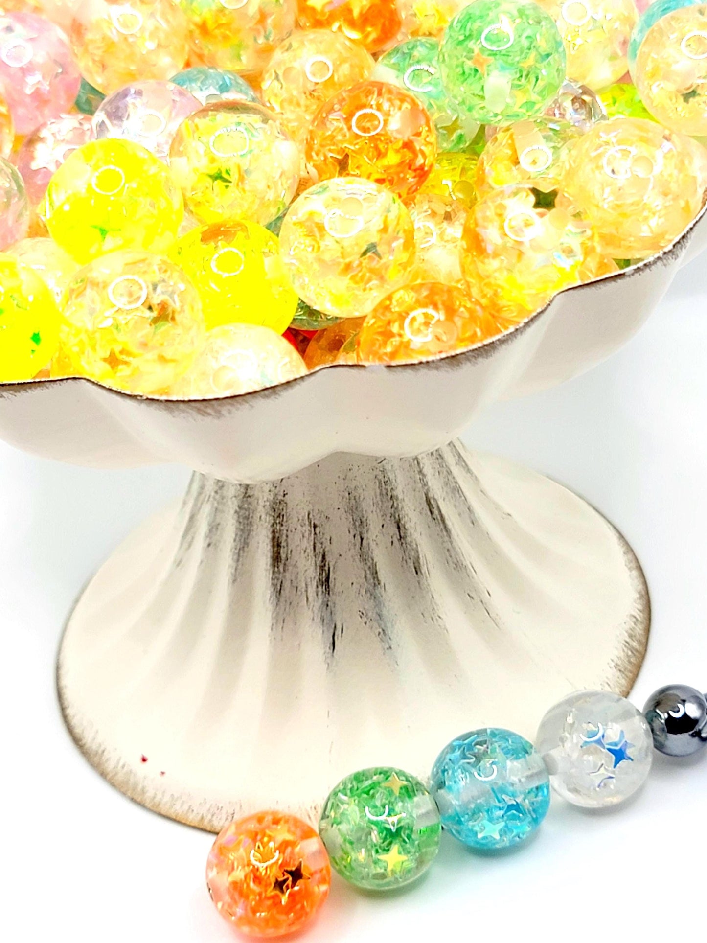 16mm Star Confetti Acrylic Beads (Set of 10) – Translucent Multi-Color