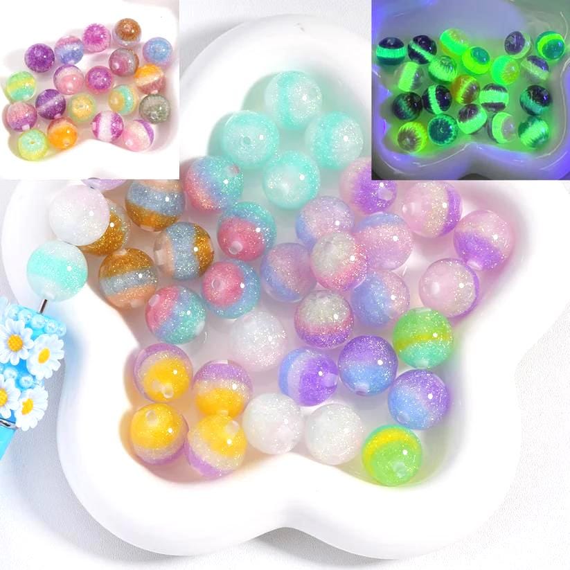 16mm Luminous Glitter Stripe Acrylic Beads (Set of 10) – Sparkle Shimmer Mix