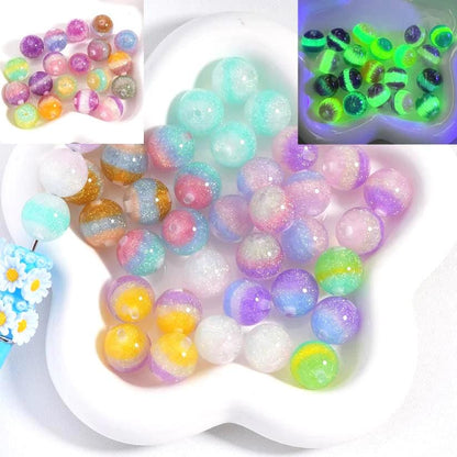 16mm Luminous Glitter Stripe Acrylic Beads (Set of 10) – Sparkle Shimmer Mix