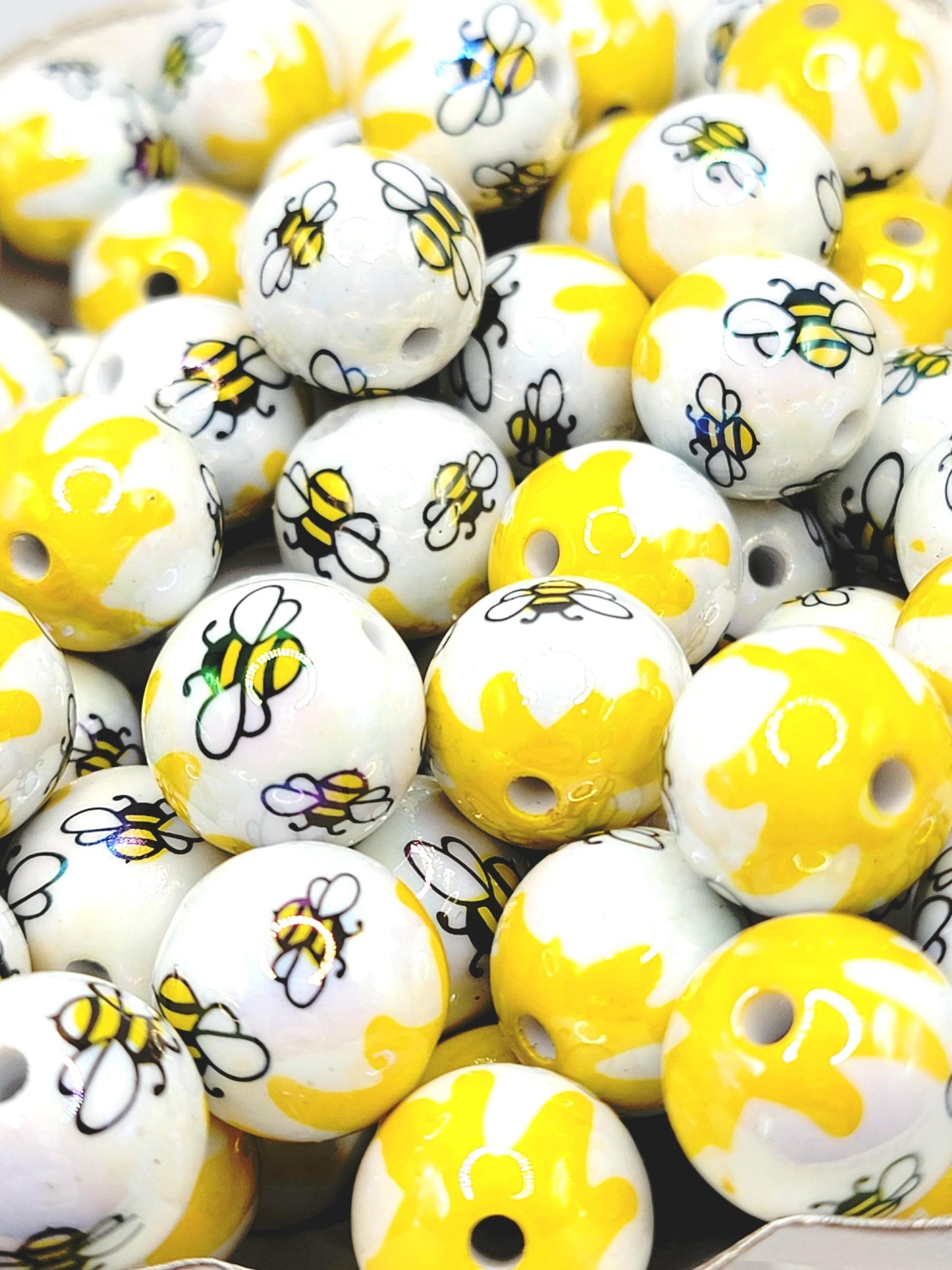 16mm Bee Print Acrylic Beads (Set of 10) – Chunky Bubblegum Beads