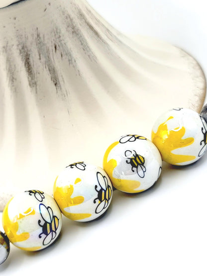 16mm Bee Print Acrylic Beads (Set of 10) – Chunky Bubblegum Beads