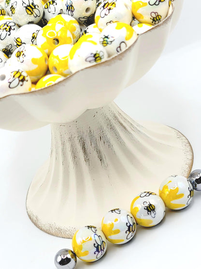 16mm Bee Print Acrylic Beads (Set of 10) – Chunky Bubblegum Beads
