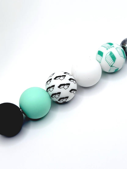 15mm Printed Mint Green & Black Book Lover Mix Silicone Beads – Reading Round Beads for Pens & Wristlets