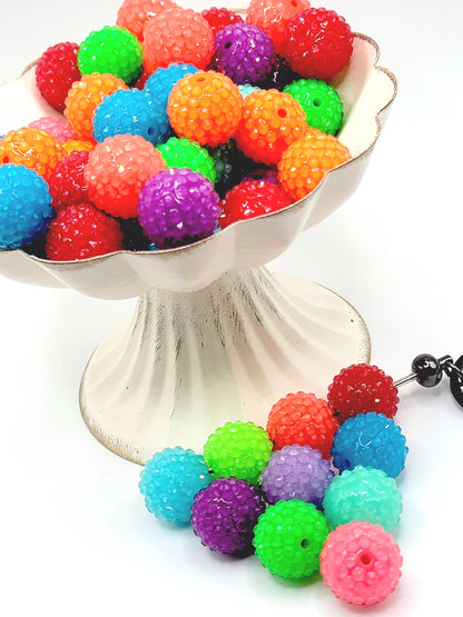 20mm Multi-Color Acrylic Bubblegum Beads (Set of 5) – Clear Rhinestone Mix