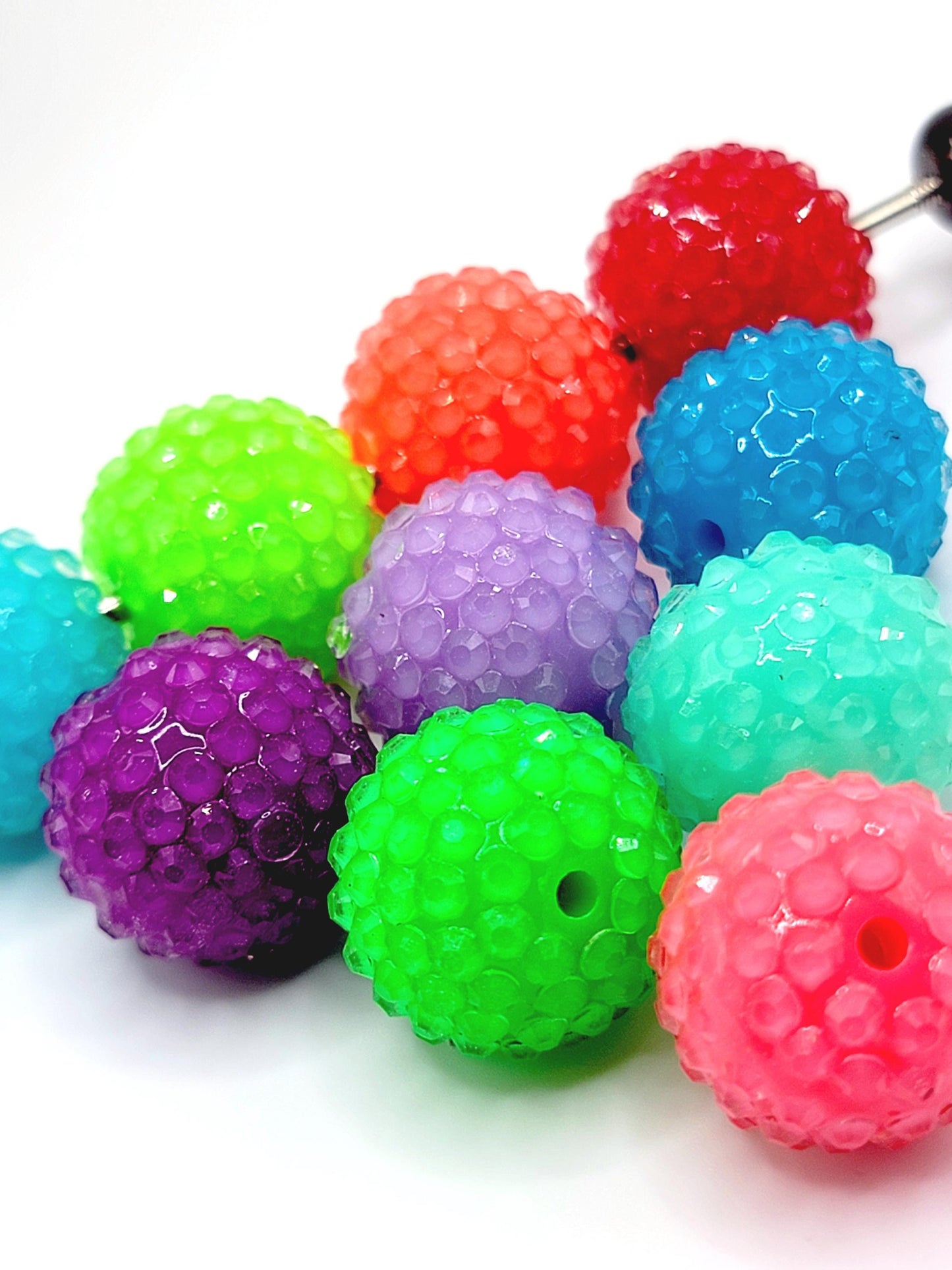 20mm Multi-Color Acrylic Bubblegum Beads (Set of 5) – Clear Rhinestone Mix