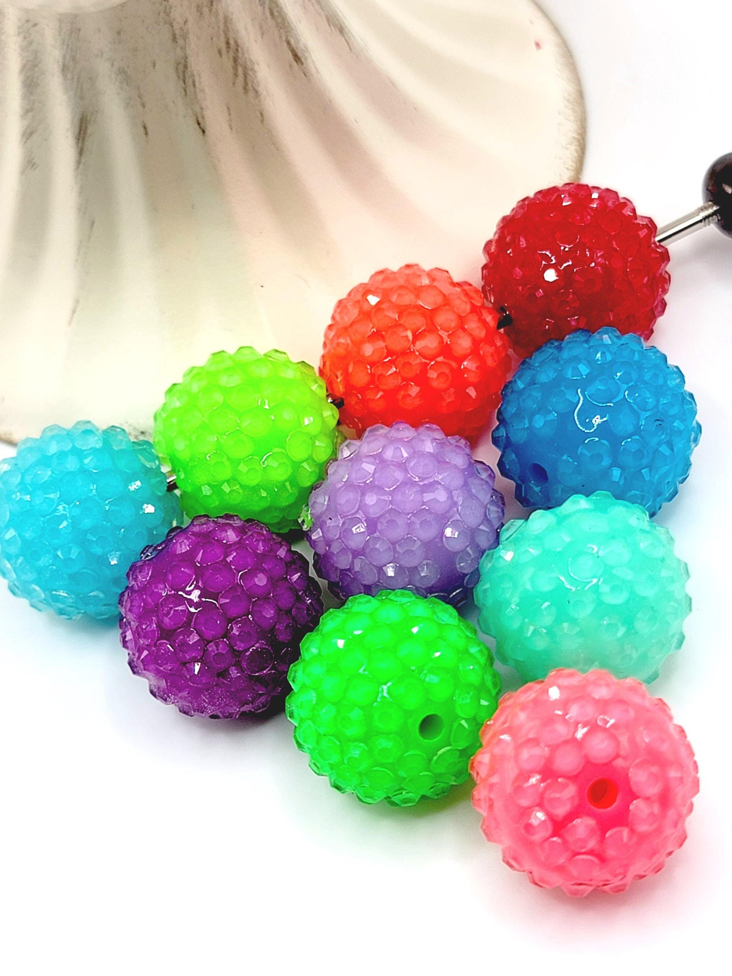 20mm Multi-Color Acrylic Bubblegum Beads (Set of 5) – Clear Rhinestone Mix