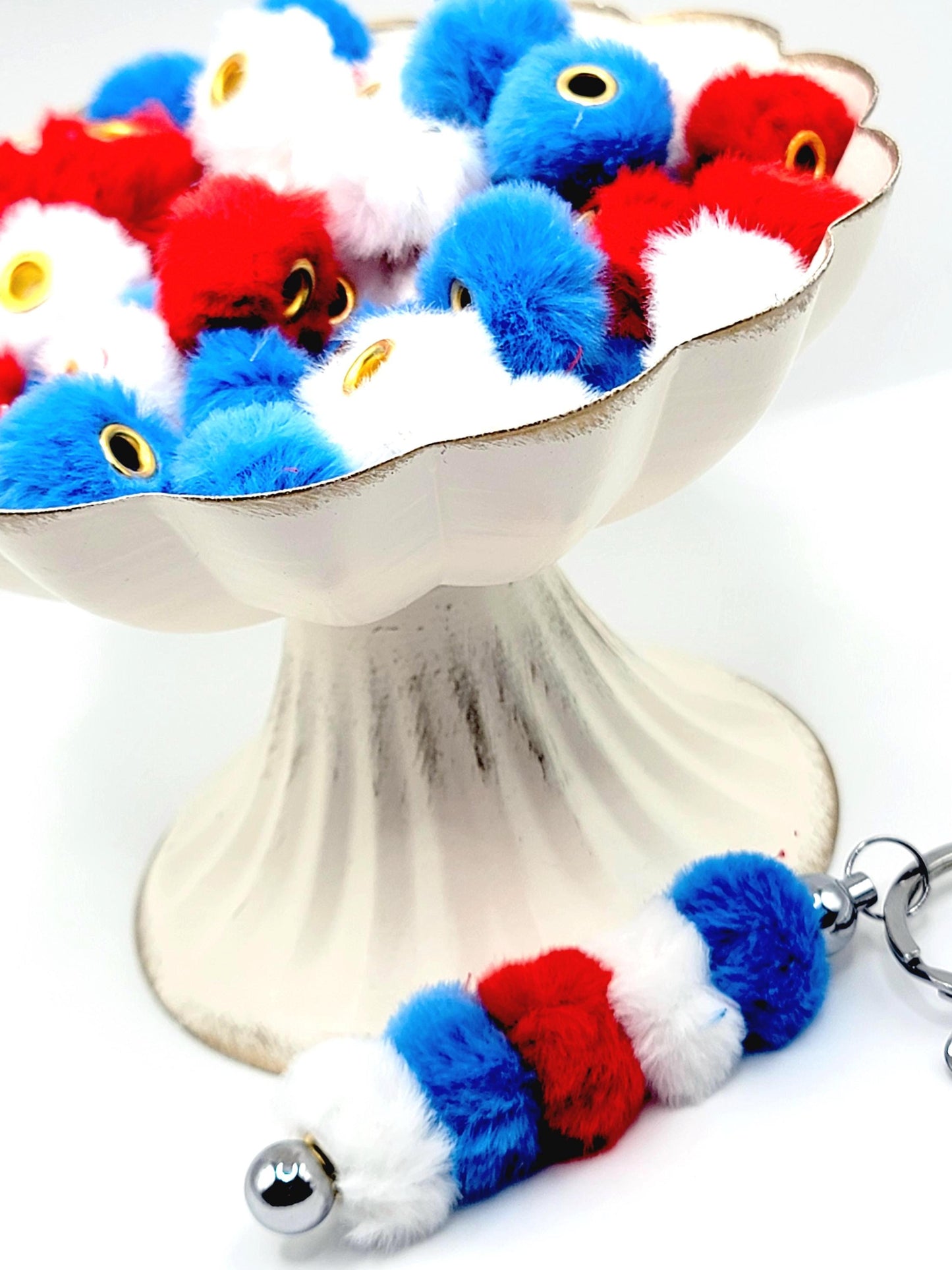 Patriotic Mix Faux Fur Beads – Fuzzy Red, White & Blue Spacer Beads for Pens, Keychains & DIY Crafts (Set of 10)