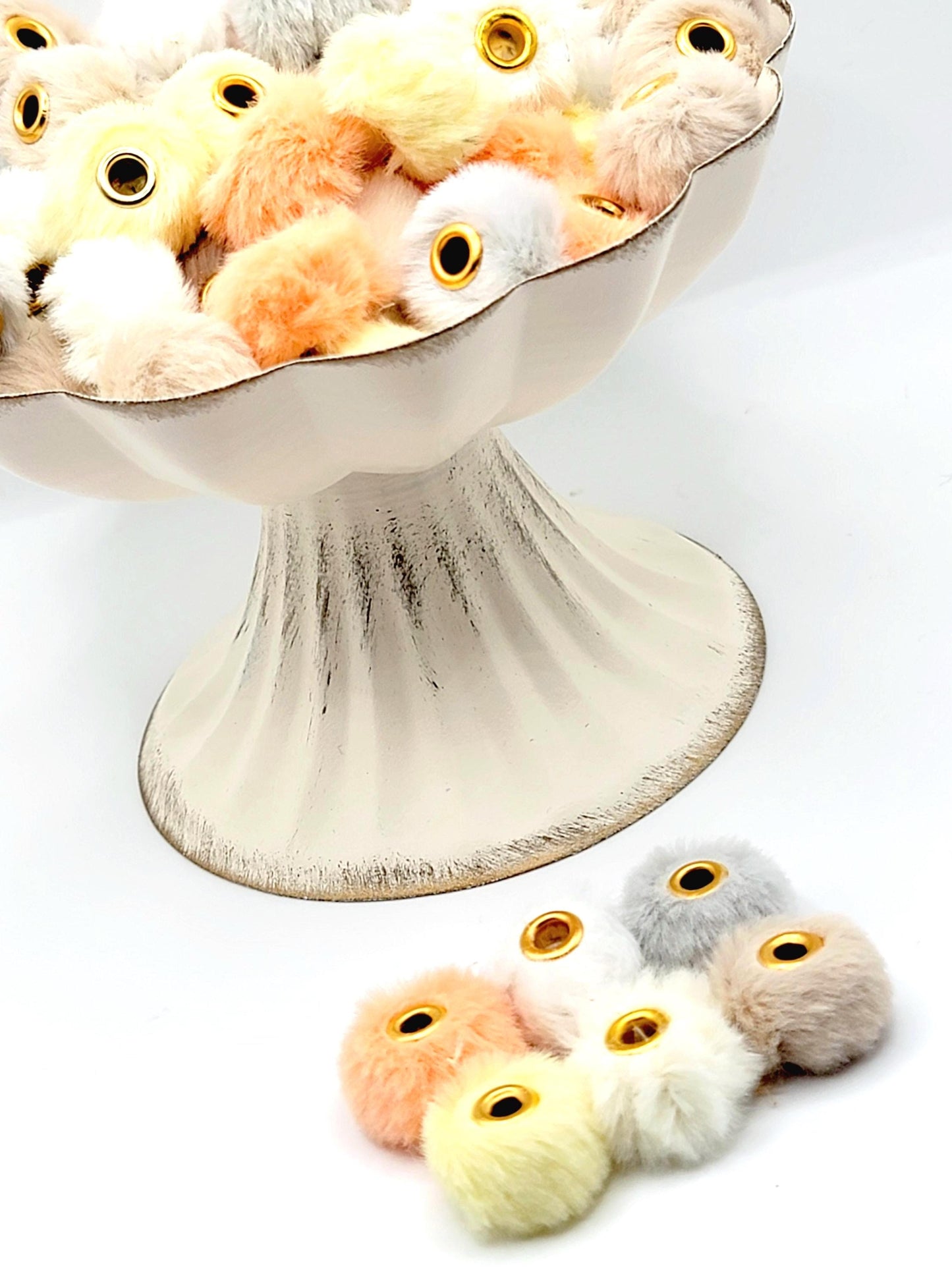 Neutral Mix Faux Fur Beads – Fuzzy Pom Pom Spacer Beads for Pens, Keychains & DIY Crafts (Set of 10)
