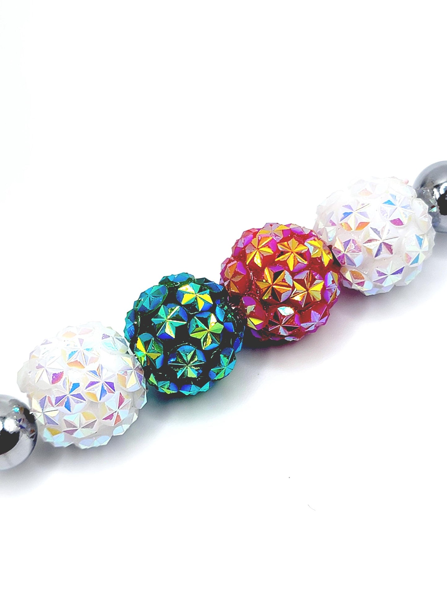 Christmas Starburst Rhinestone Round Beads 16mm (Set of 5) - Sparkle Acrylic Chunky Beads