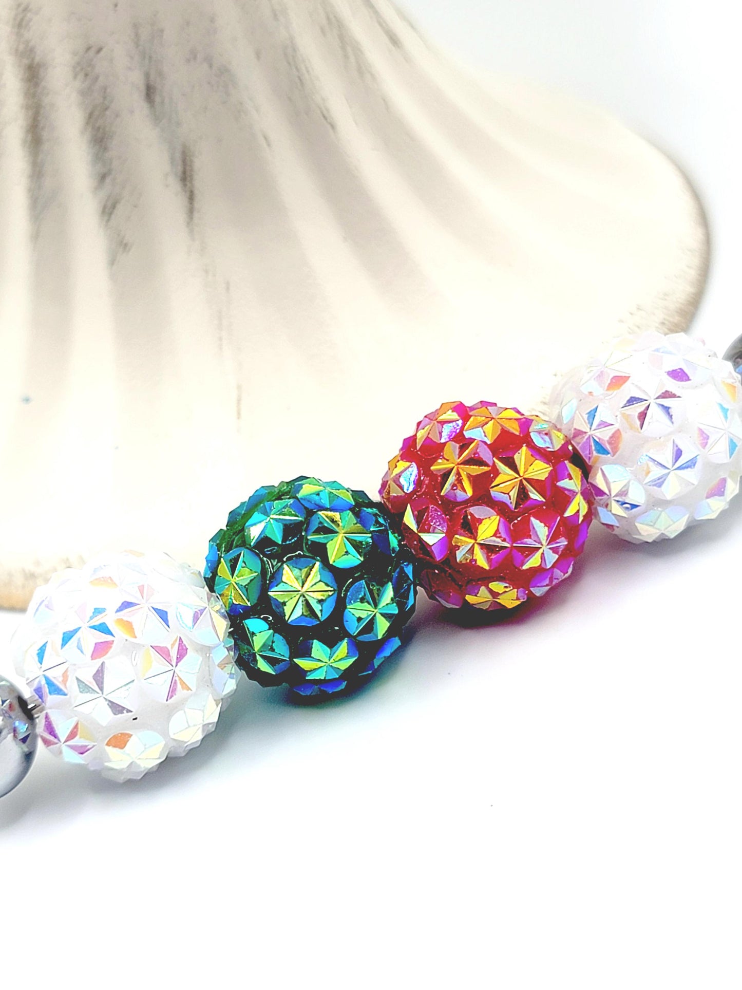 Christmas Starburst Rhinestone Round Beads 16mm (Set of 5) - Sparkle Acrylic Chunky Beads