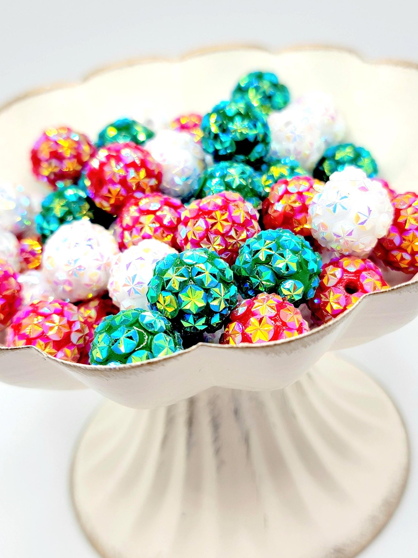 Christmas Starburst Rhinestone Round Beads 16mm (Set of 5) - Sparkle Acrylic Chunky Beads