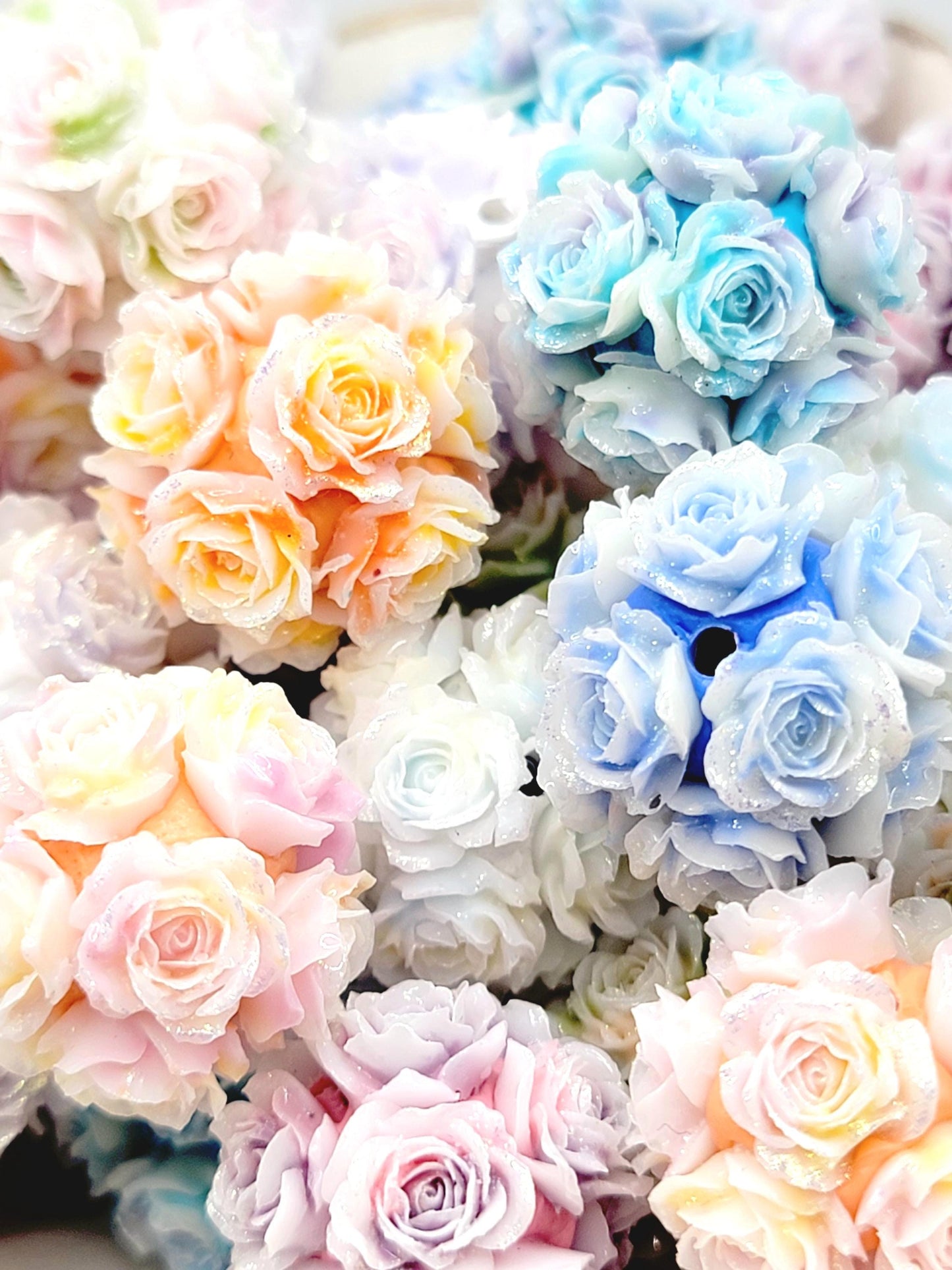 Rose Flower Beads (Set of 2 or 5) – Fancy Sparkle & Luminous Large Acrylic Beads