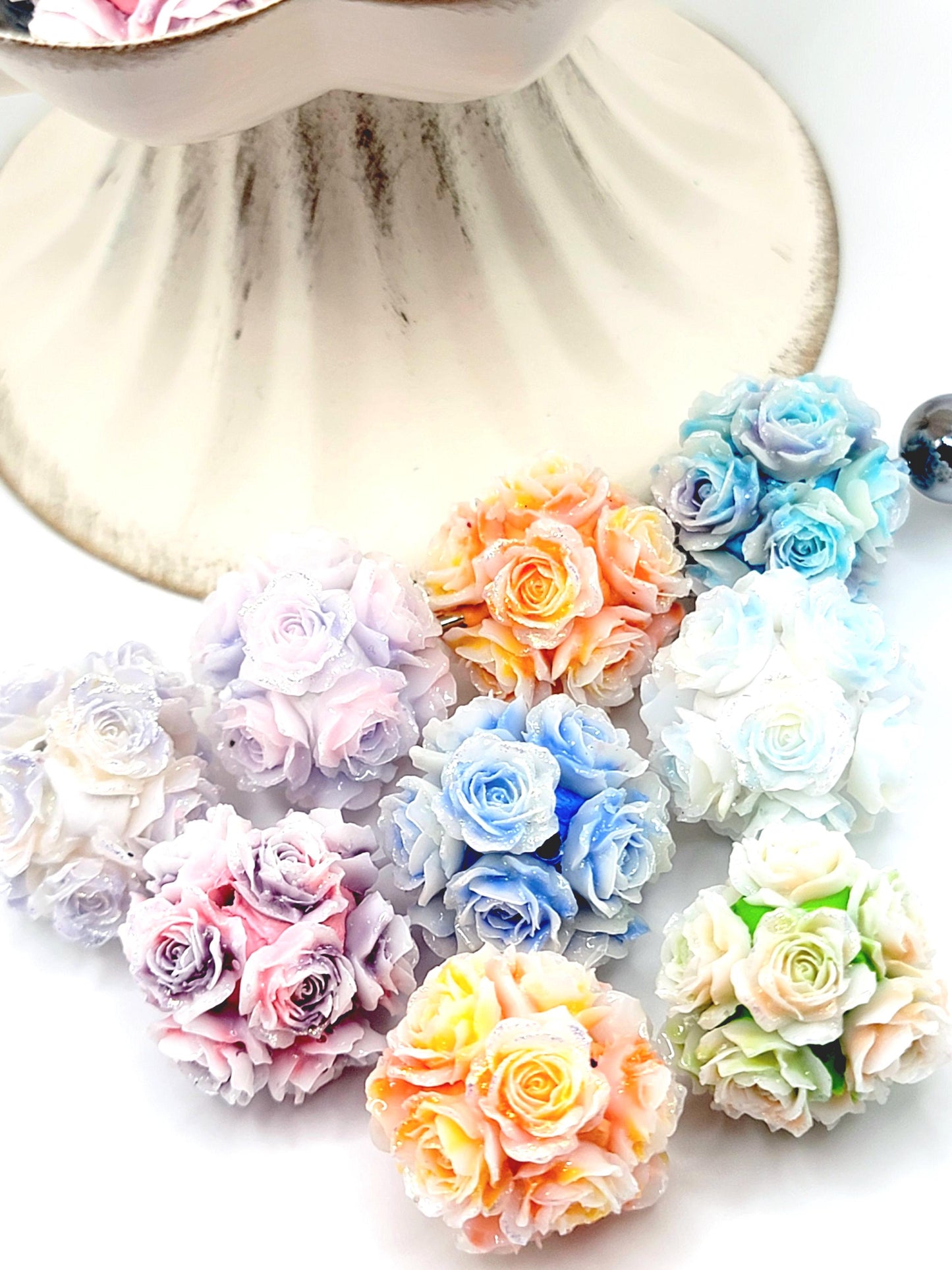 Rose Flower Beads (Set of 2 or 5) – Fancy Sparkle & Luminous Large Acrylic Beads